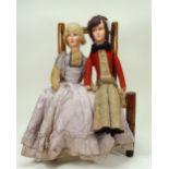 Two Boudoir cloth dolls, English 1920s,