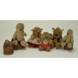Collection of five miniature mohair Teddy bears, probably English 1930s,