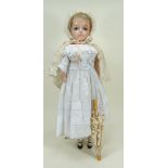 Wax over composition shoulder head doll, German circa 1890,