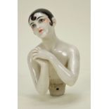 A large Dressel and Kister glazed china Pierrot half-doll,