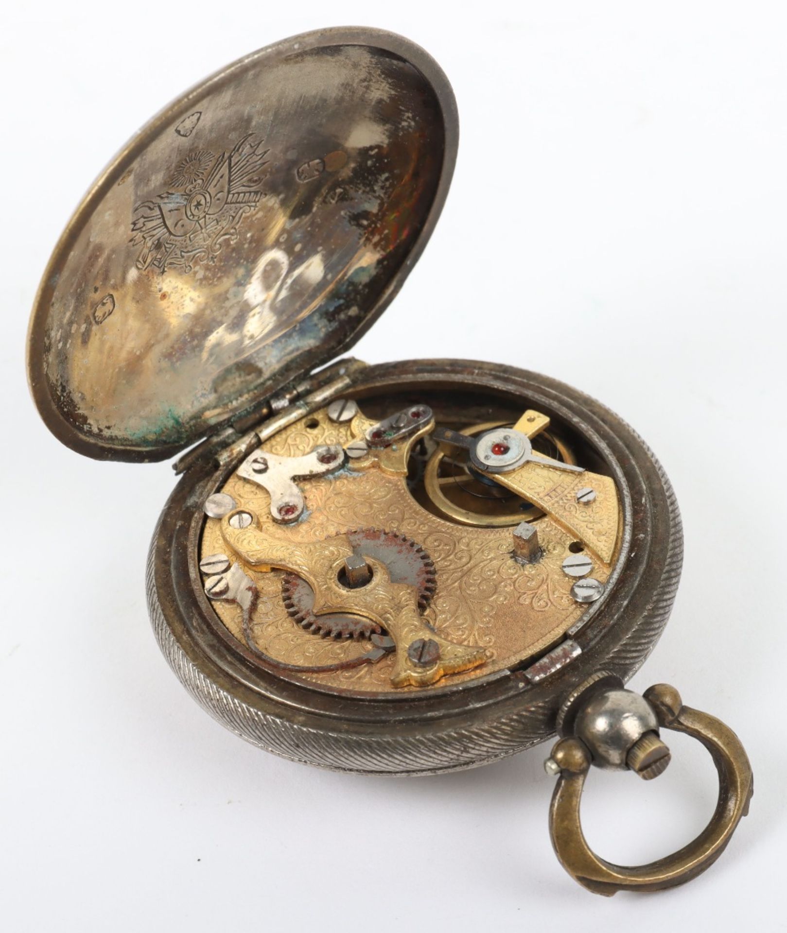 An interesting early 20th century silverplated full hunter pocket watch - Image 6 of 7