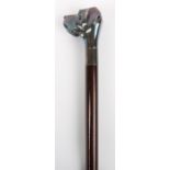 A silver dogs head walking cane, hounds head, modern, 93cm