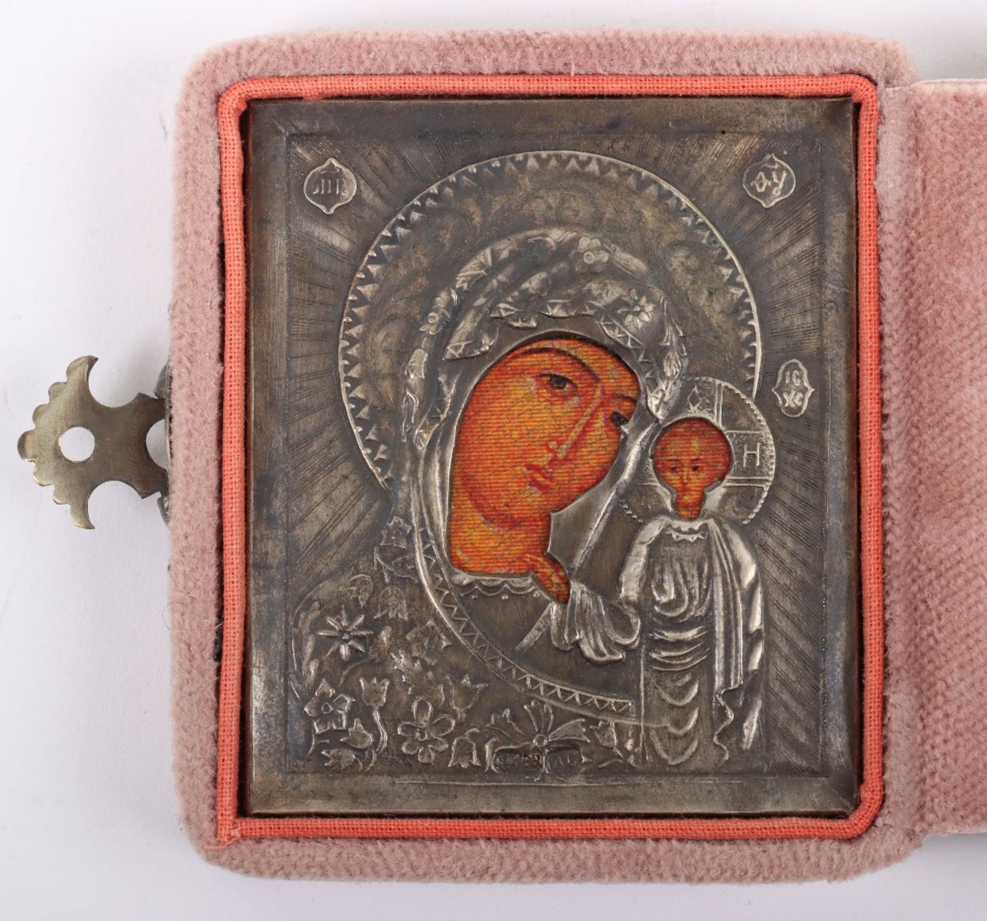 A 19th century (1882-1899) Russian silver triptych icon in travel case, Alexander Sevier, St Petersb - Image 5 of 9