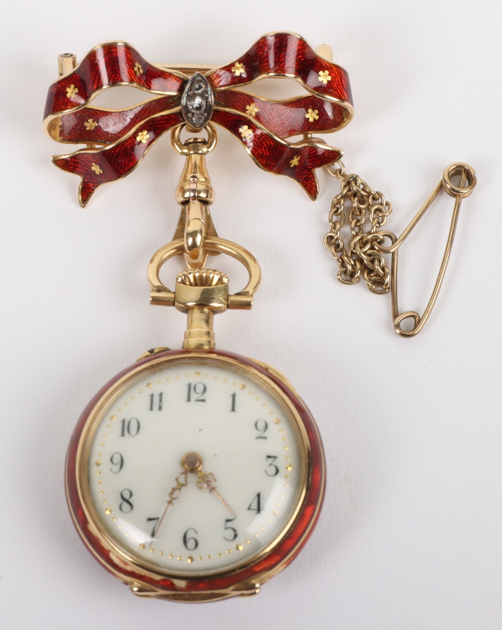 A lady’s 18ct gold, diamond and guilloche enamel fob watch - Image 3 of 8