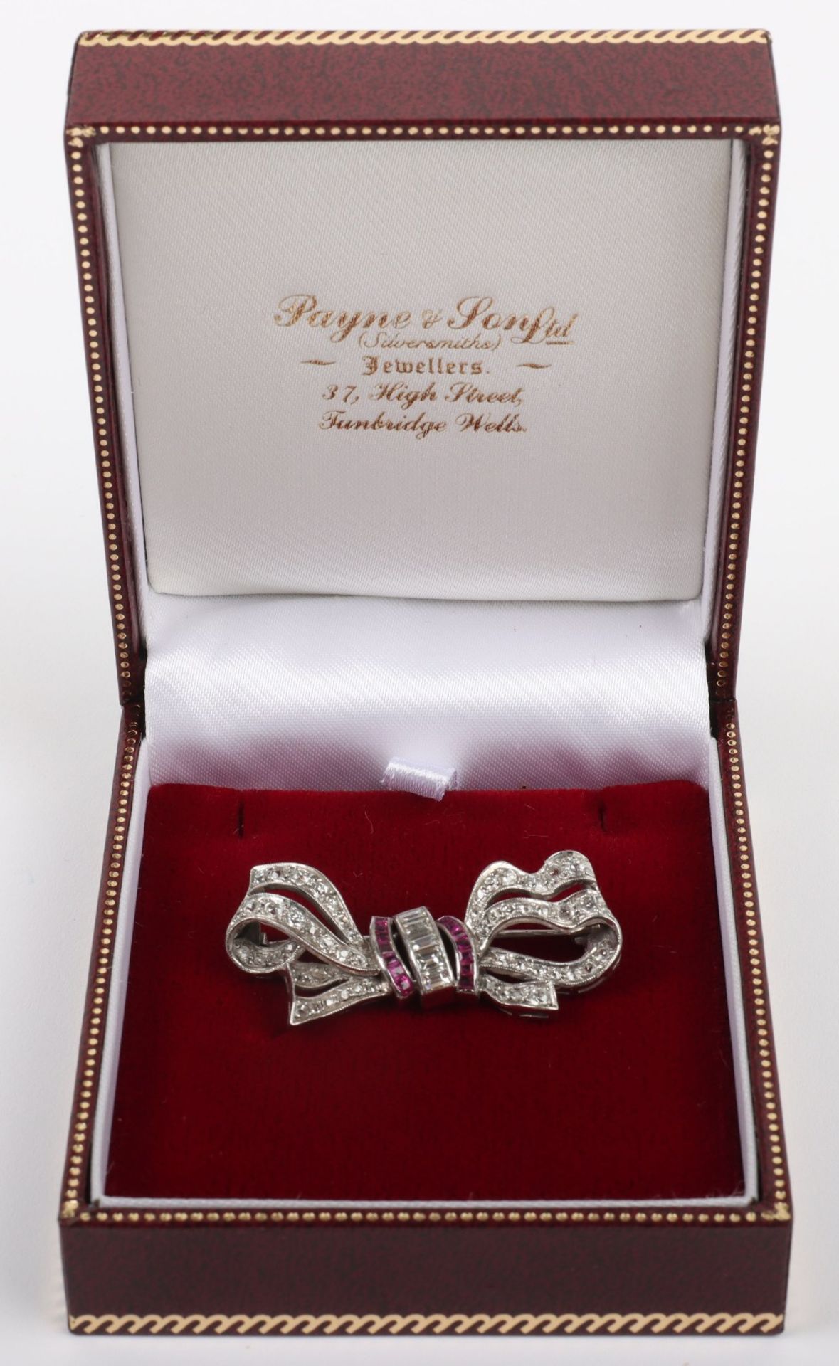 A white metal, diamond and ruby bow brooch - Image 2 of 4