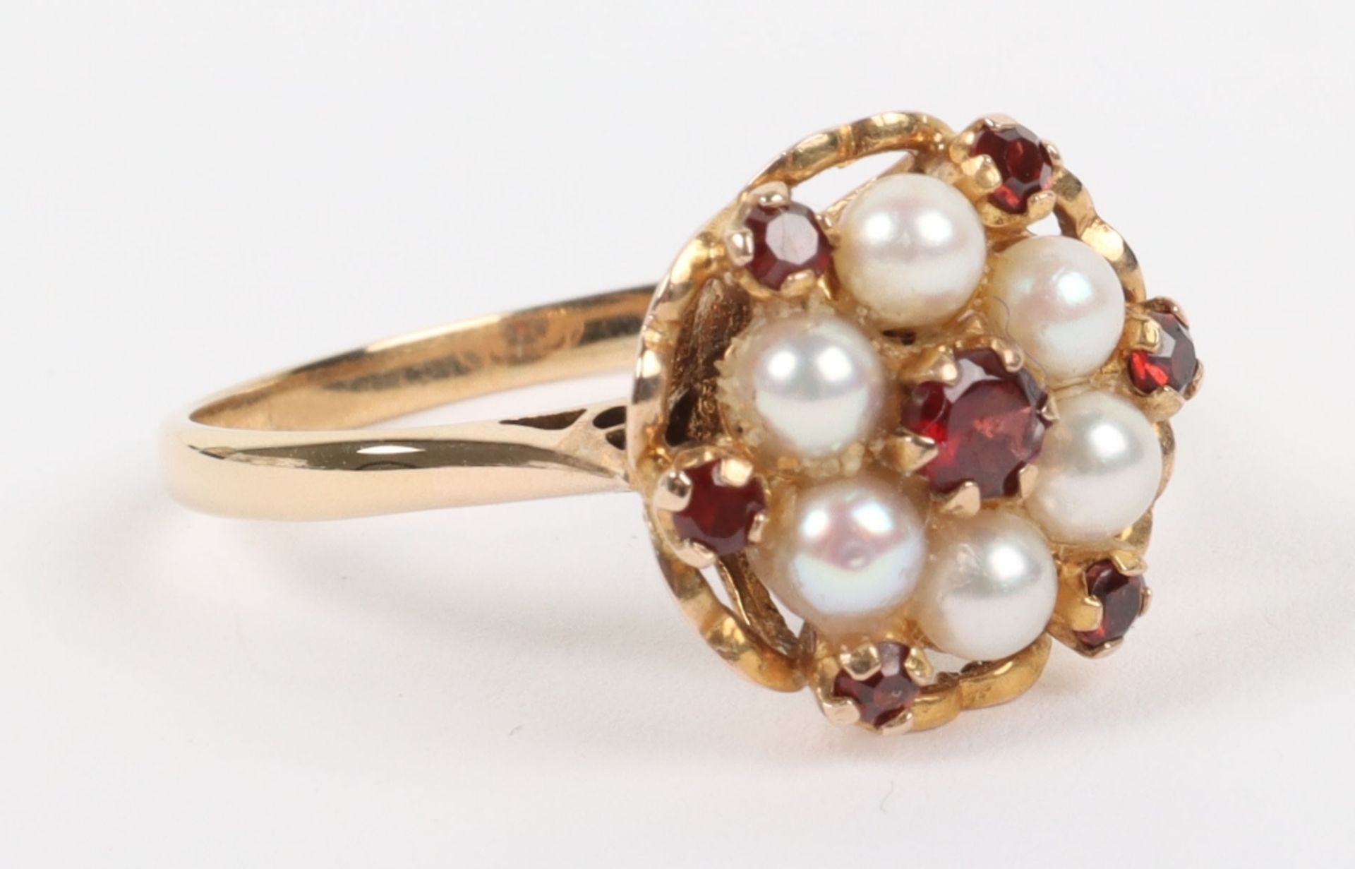 A 9ct gold, pearl and garnet cluster ring - Image 3 of 7