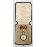 A lady’s 18ct gold, diamond and guilloche enamel fob watch
