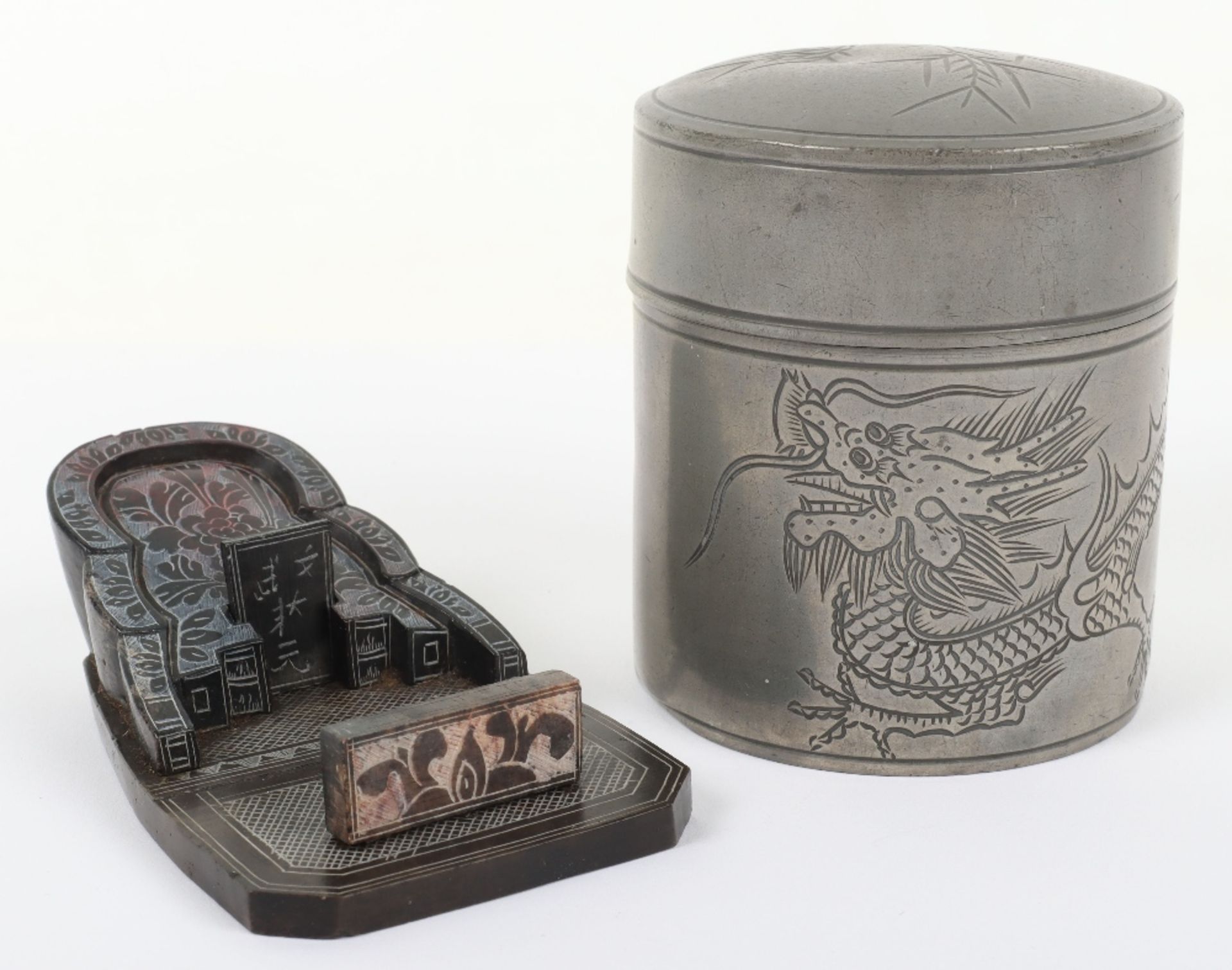 A 20th century Chinese Kuthing Satow pewter tea caddy