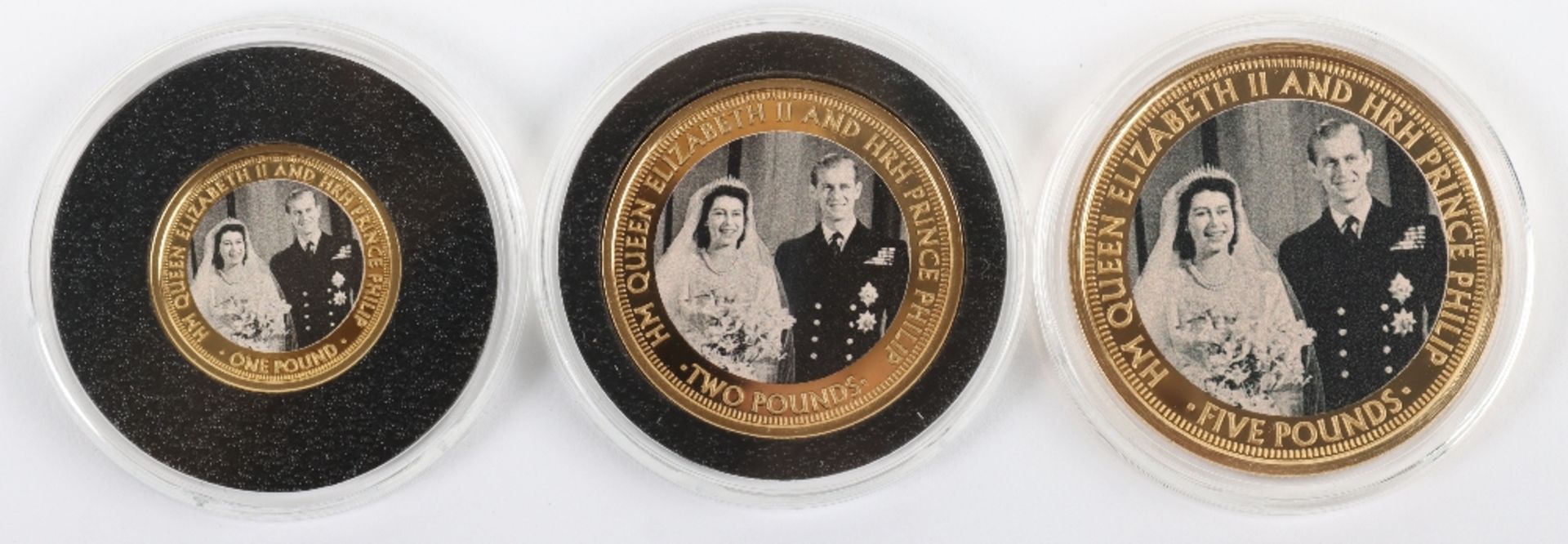 Platinum Wedding Anniversary 22ct gold proof Five Pound (40g), Two Pound (16g) and One Pound (8g) - Image 2 of 3