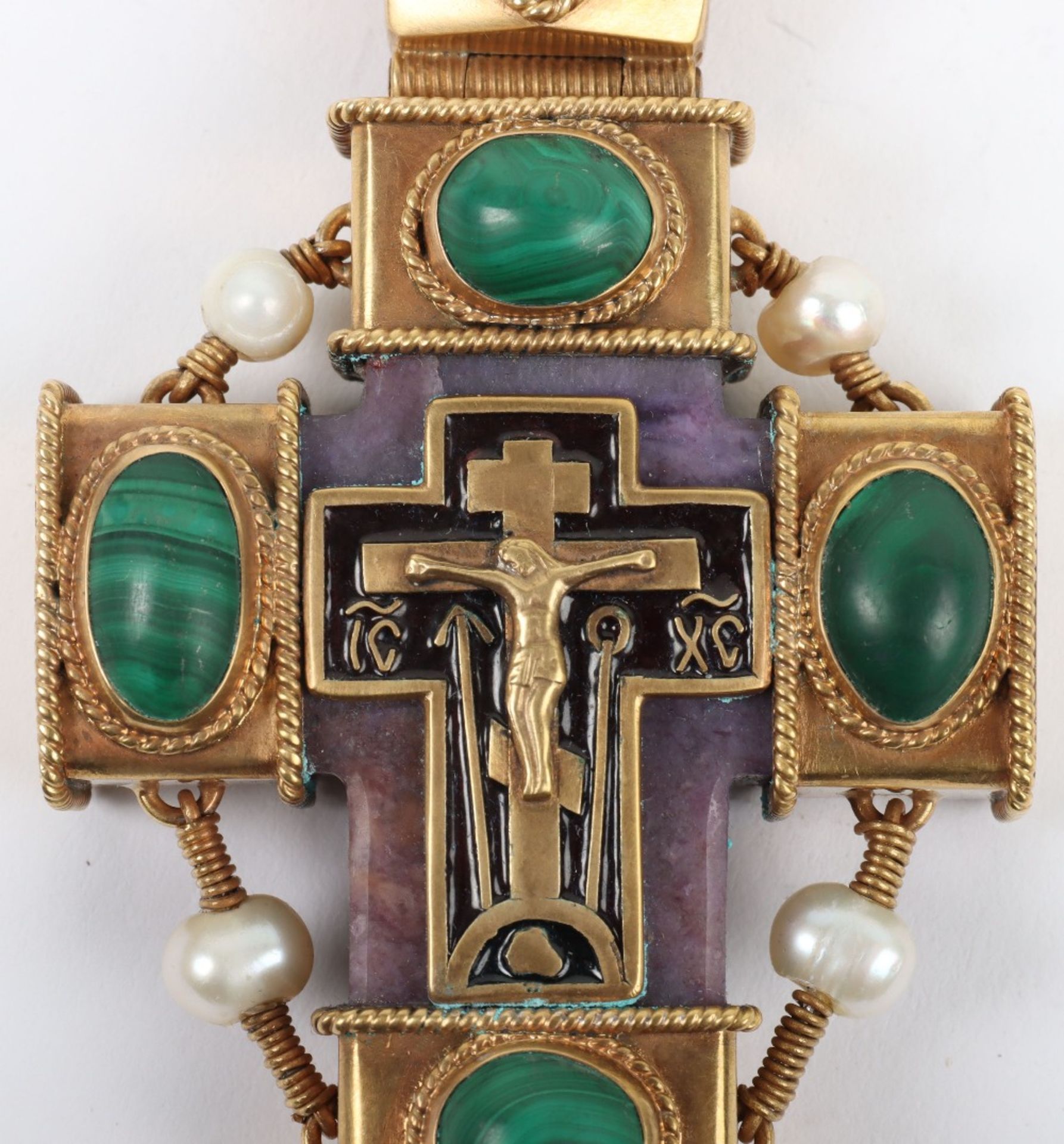 A late 19th / early 20th century silver gilt pectoral cross, possibly Nikolay Alekseyev, Moscow, mar - Image 5 of 7