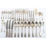 A set of six German Wilkens 12Loth silver spoons, four .800 silver condiments with spoons