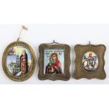 Three 19th century Russian hand painted porcelain icon pendants