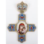 An early 20th century (1908-1926) silver gilt and enamel pectoral cross, St Petersburg