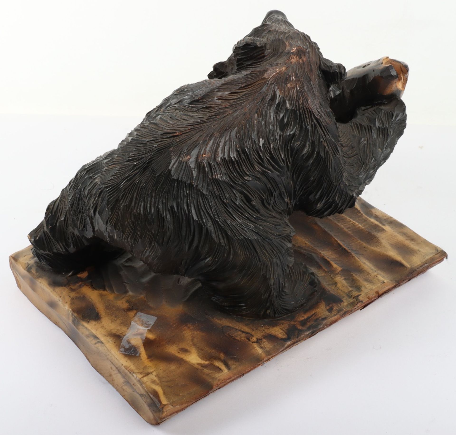 A Japanese carved wood group of bear and cub with salmon - Image 6 of 8