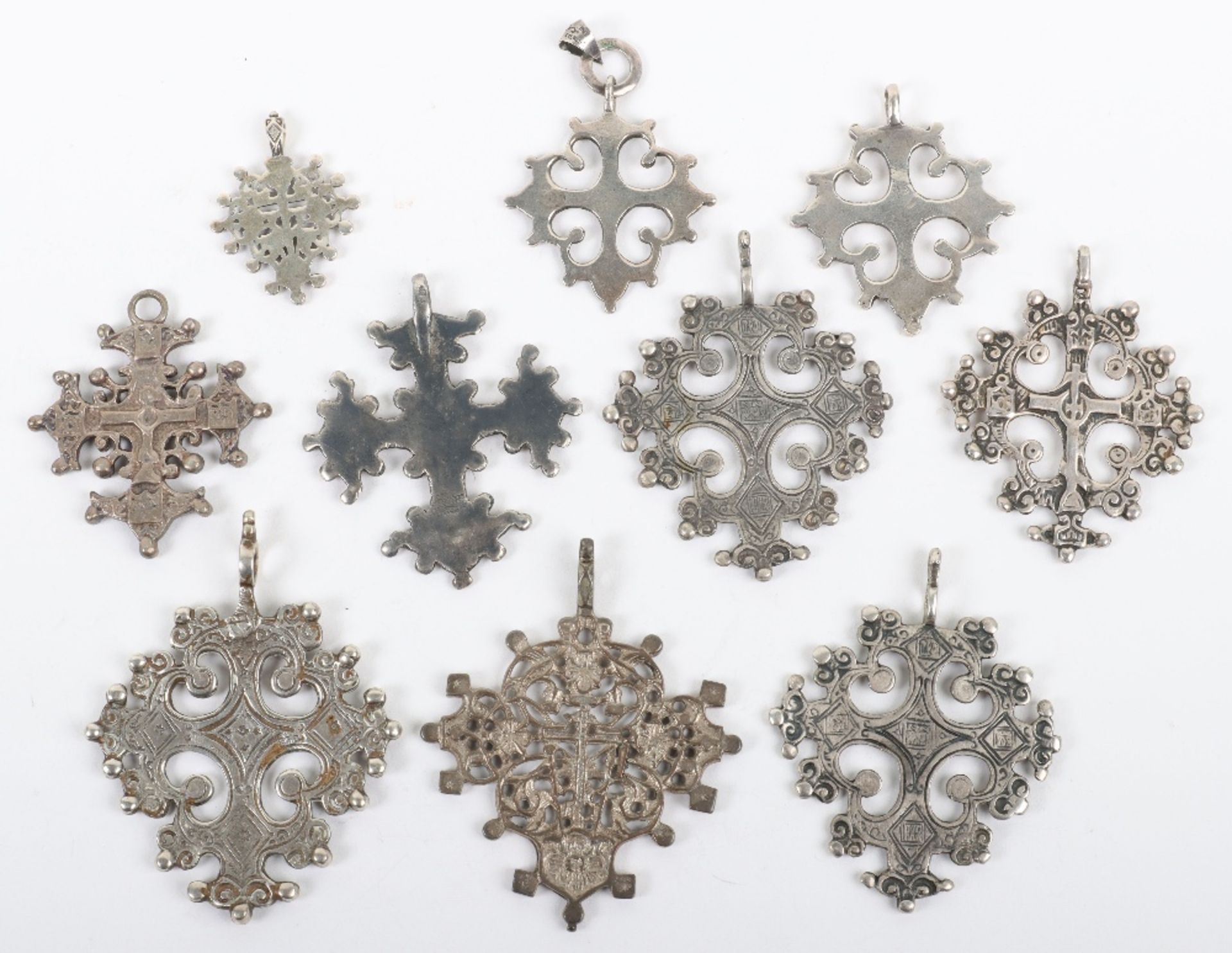 Ten Russian silver and other pendant crosses - Image 2 of 2