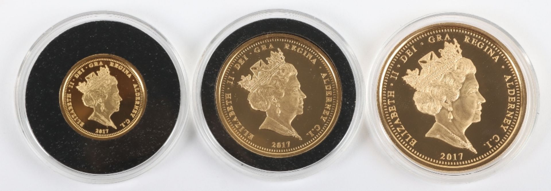 Platinum Wedding Anniversary 22ct gold proof Five Pound (40g), Two Pound (16g) and One Pound (8g) - Image 3 of 3