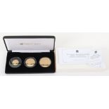 The Queens Coronation Jubilee 22ct proof £5 (40g), £2 (16g) and £1 (8g)