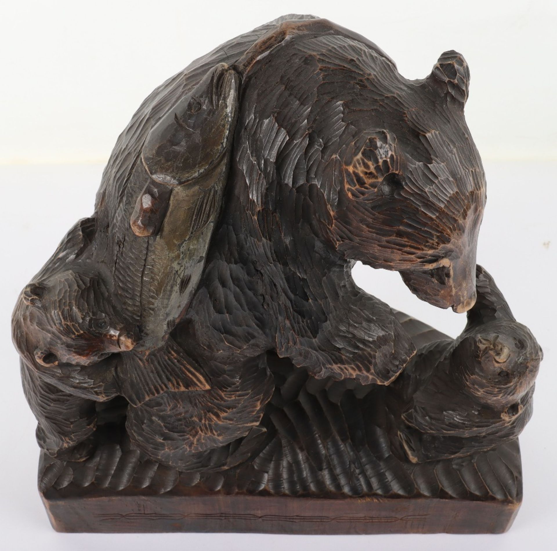 A Japanese wood carved group of bear and two cubs - Image 6 of 7