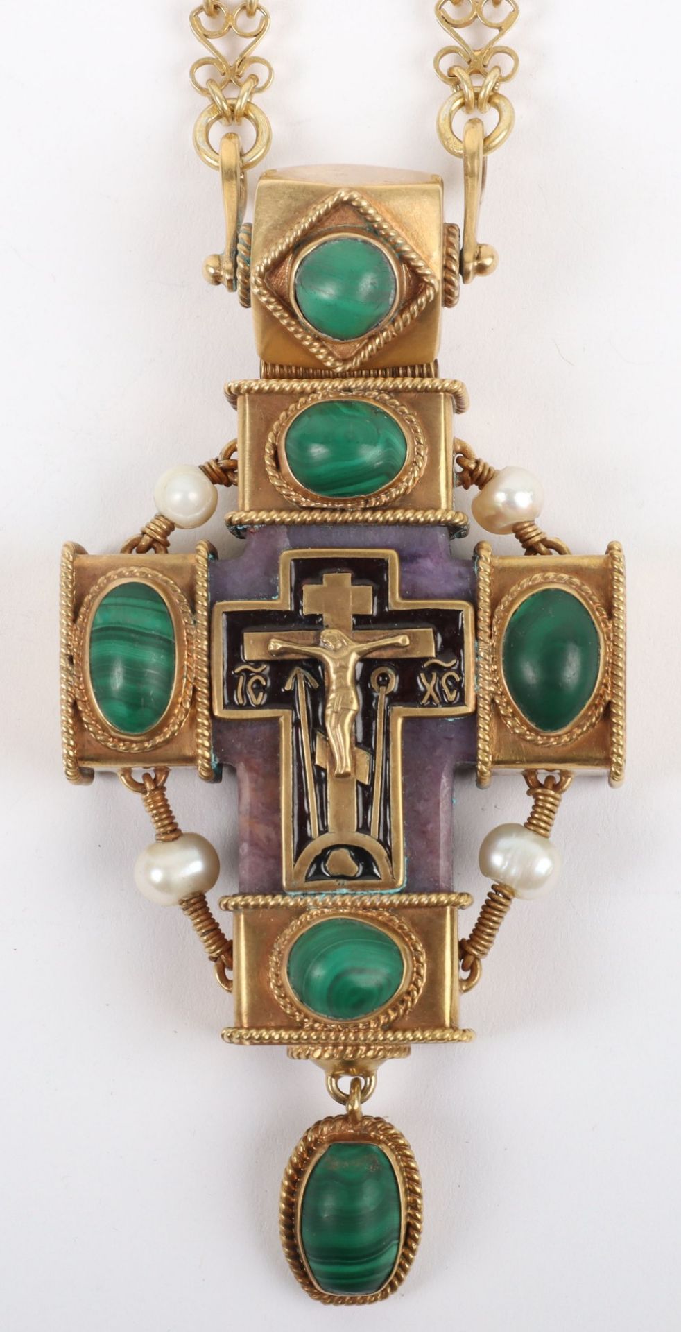 A late 19th / early 20th century silver gilt pectoral cross, possibly Nikolay Alekseyev, Moscow, mar