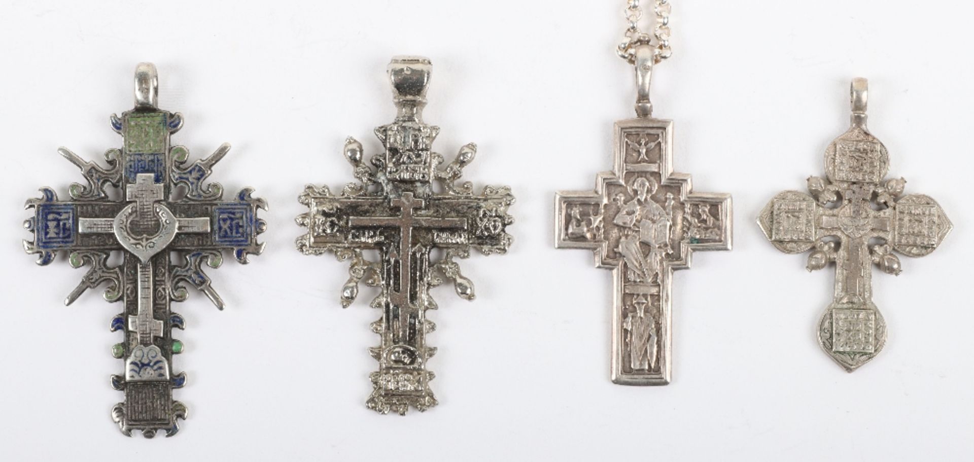 Four Russian silver and metal cross pendants - Image 2 of 3