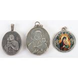 A Russian silver (unmarked) and champleve enamel religious pendant,