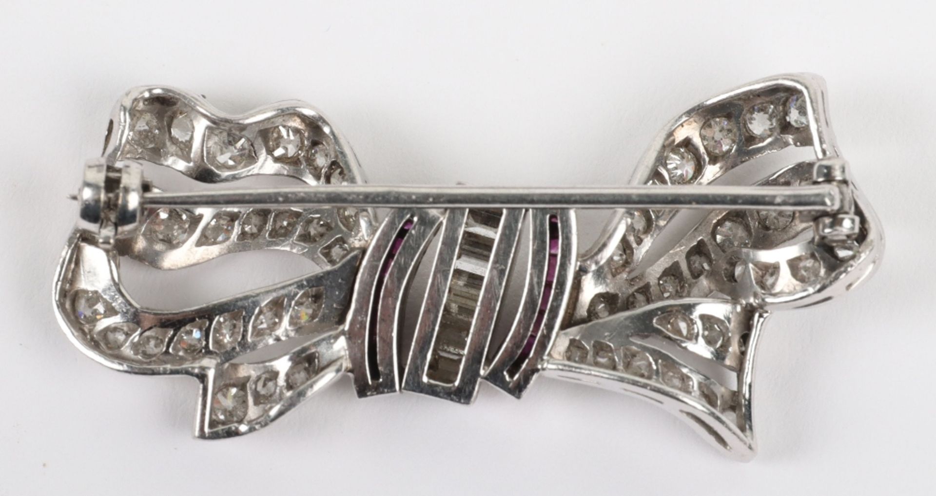 A white metal, diamond and ruby bow brooch - Image 4 of 4