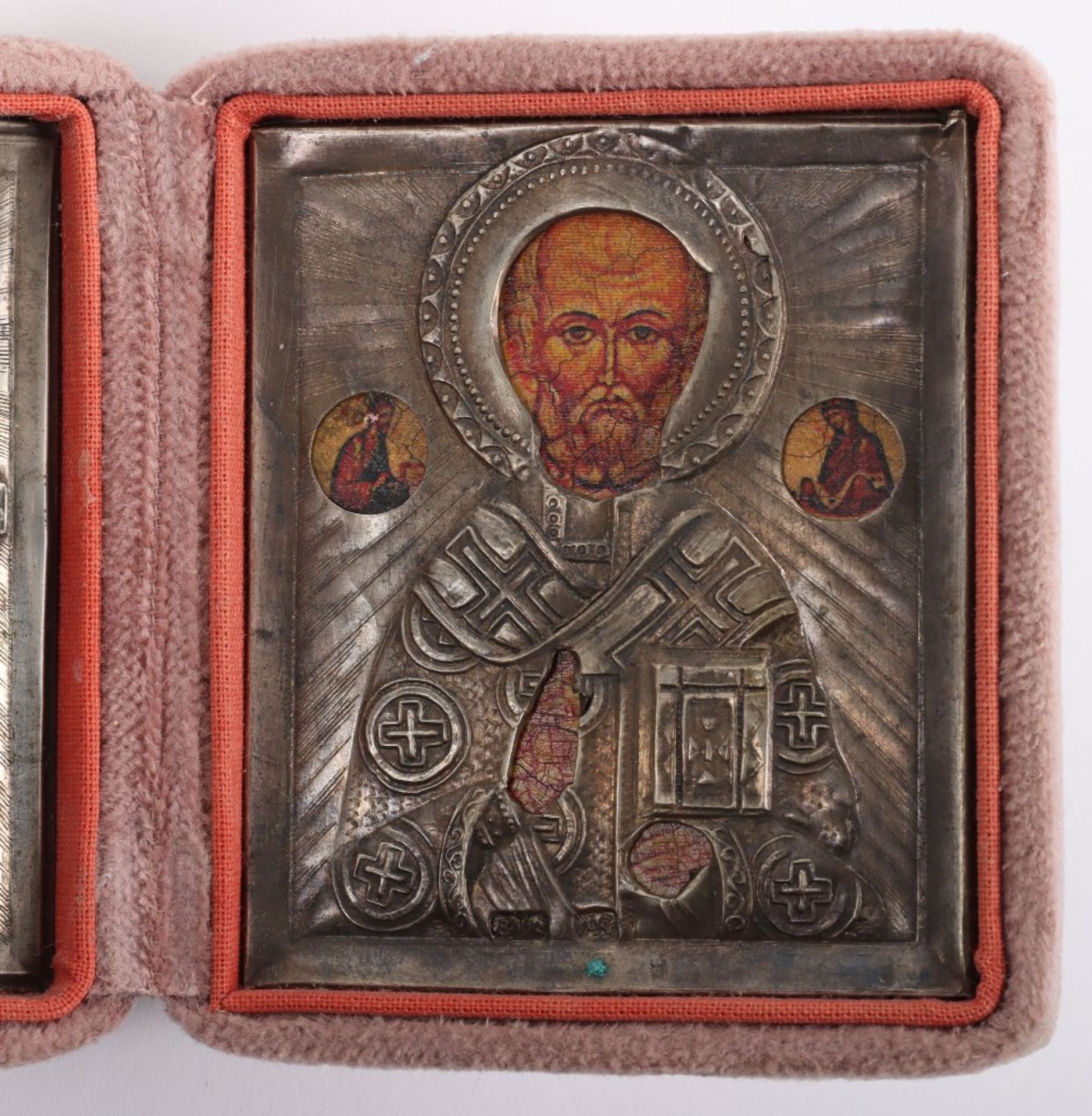 A 19th century (1882-1899) Russian silver triptych icon in travel case, Alexander Sevier, St Petersb - Image 7 of 9