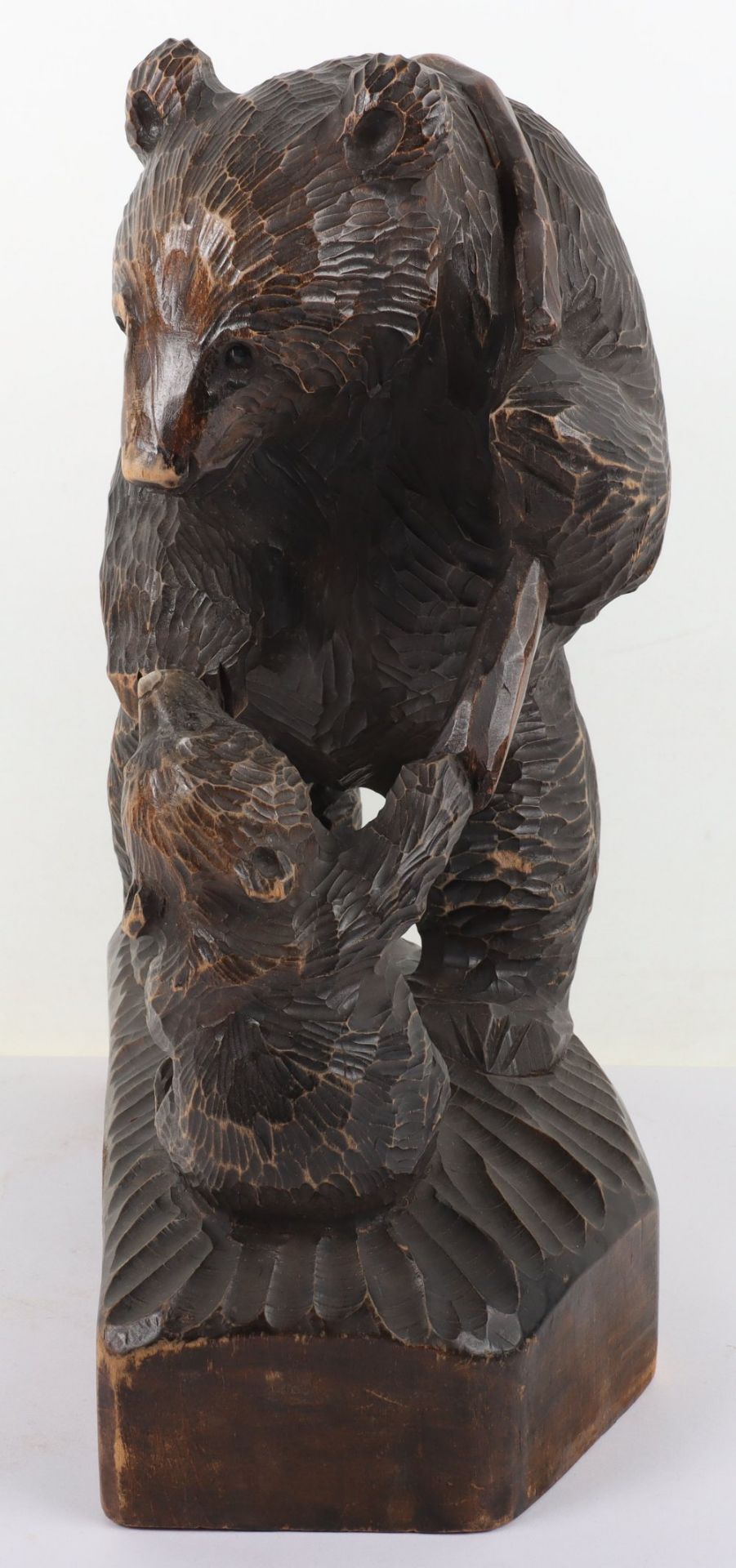 A Japanese wood carved group of bear and two cubs - Image 4 of 7