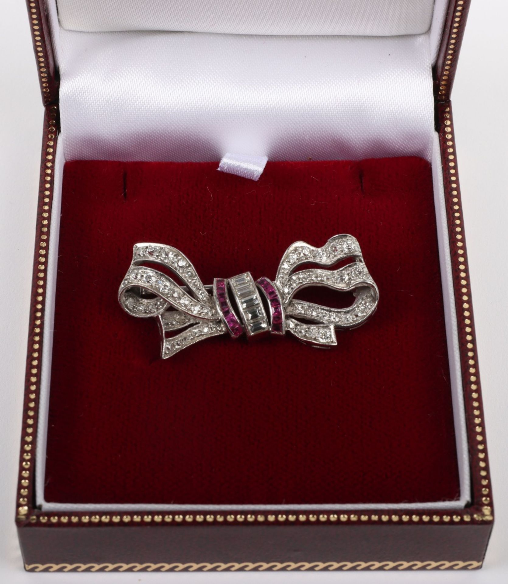 A white metal, diamond and ruby bow brooch - Image 3 of 4