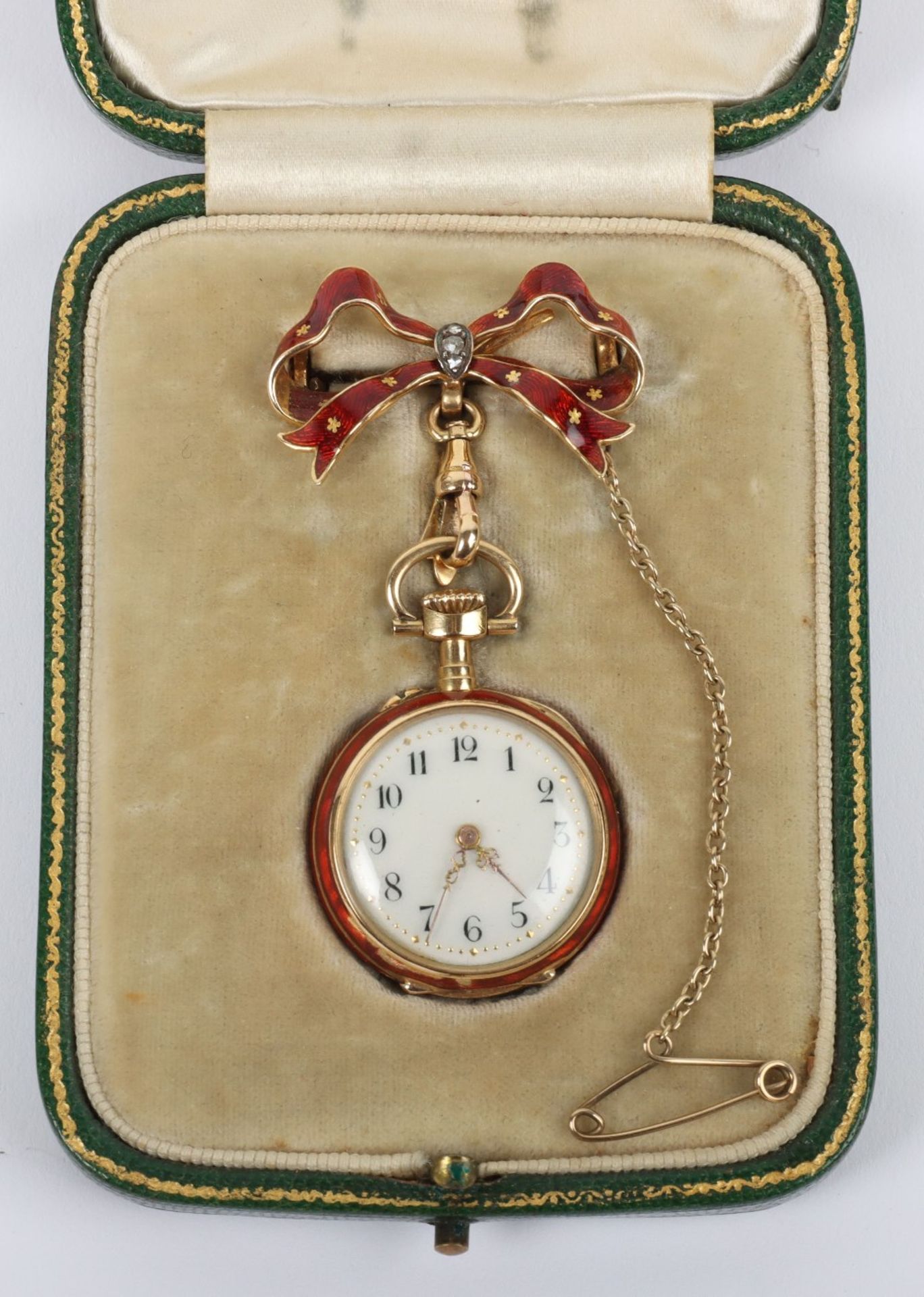 A lady’s 18ct gold, diamond and guilloche enamel fob watch - Image 2 of 8