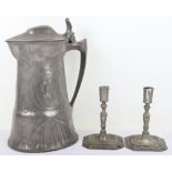 An Art Nouveau oversized pewter tankard with racing motifs