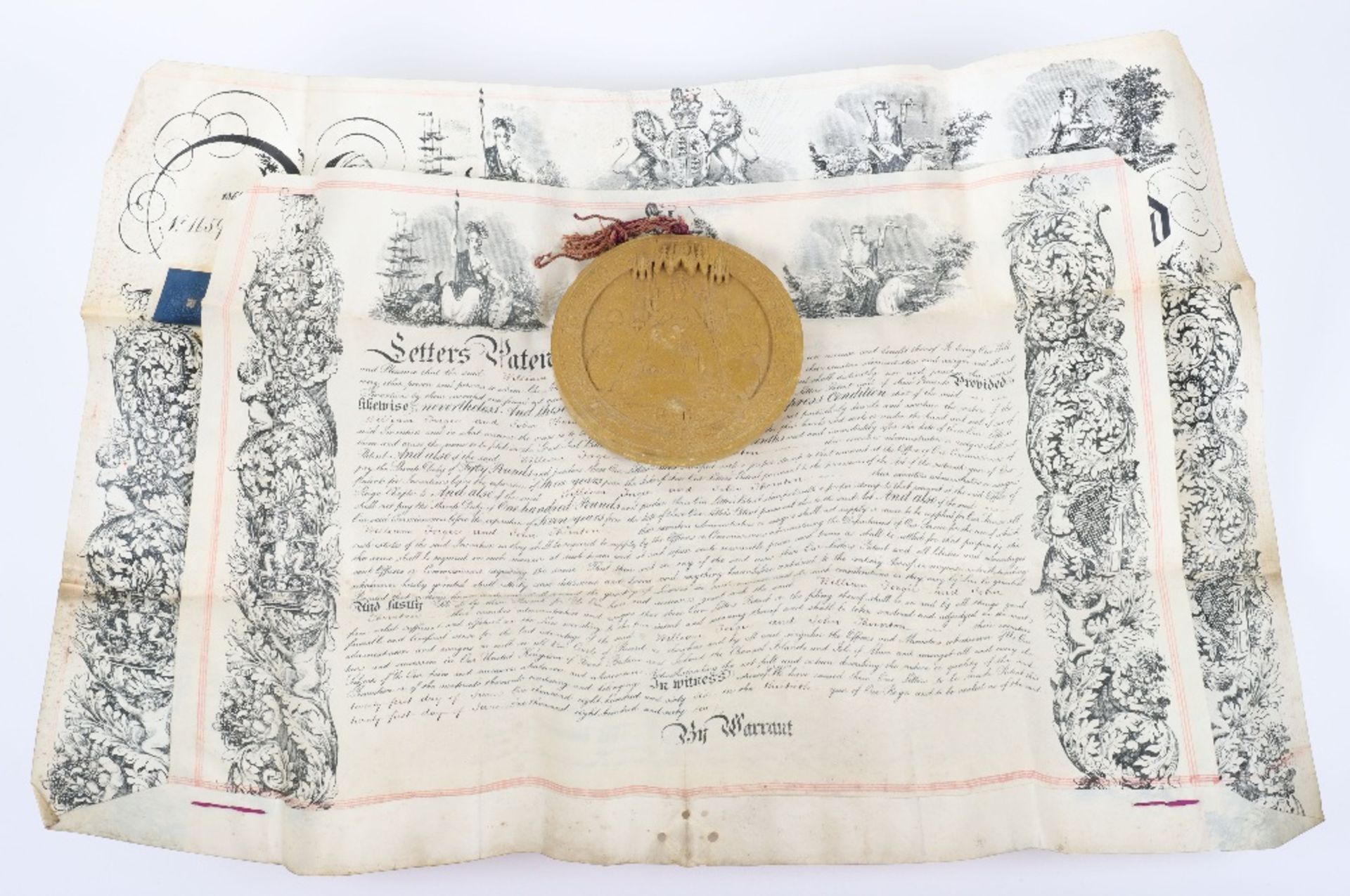 A Victorian wax seal and velum indenture and patent relating to pre RNLI (Royal Naval Lifeboat Insti