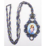 An early 20th century (1908-1926) Russian silver and enamel religious pendant / engolpion and chain,