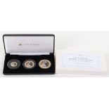 Platinum Wedding Anniversary 22ct gold proof Five Pound (40g), Two Pound (16g) and One Pound (8g)