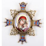 An early 20th century (1908-1926) silver gilt and enamel pectoral cross, maker AH St Petersburg