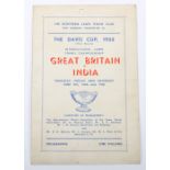A signed Davis Cup programme of 1955 between Great Britain v India at The Northern Lawn Tennis Club
