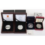 Silver coins, including two cased silver 28g coins, Cook Island and Jersey