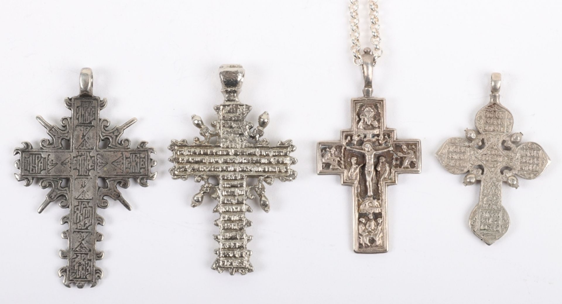 Four Russian silver and metal cross pendants - Image 3 of 3