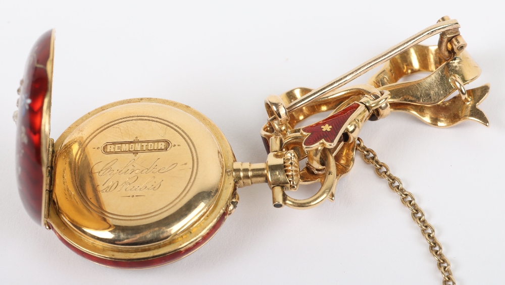 A lady’s 18ct gold, diamond and guilloche enamel fob watch - Image 8 of 8