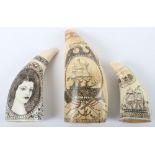 Large Scrimshaw Whales Tooth with American Naval Scene