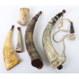 Horn Powder Flasks / Horns with Scrimshaw Decoration