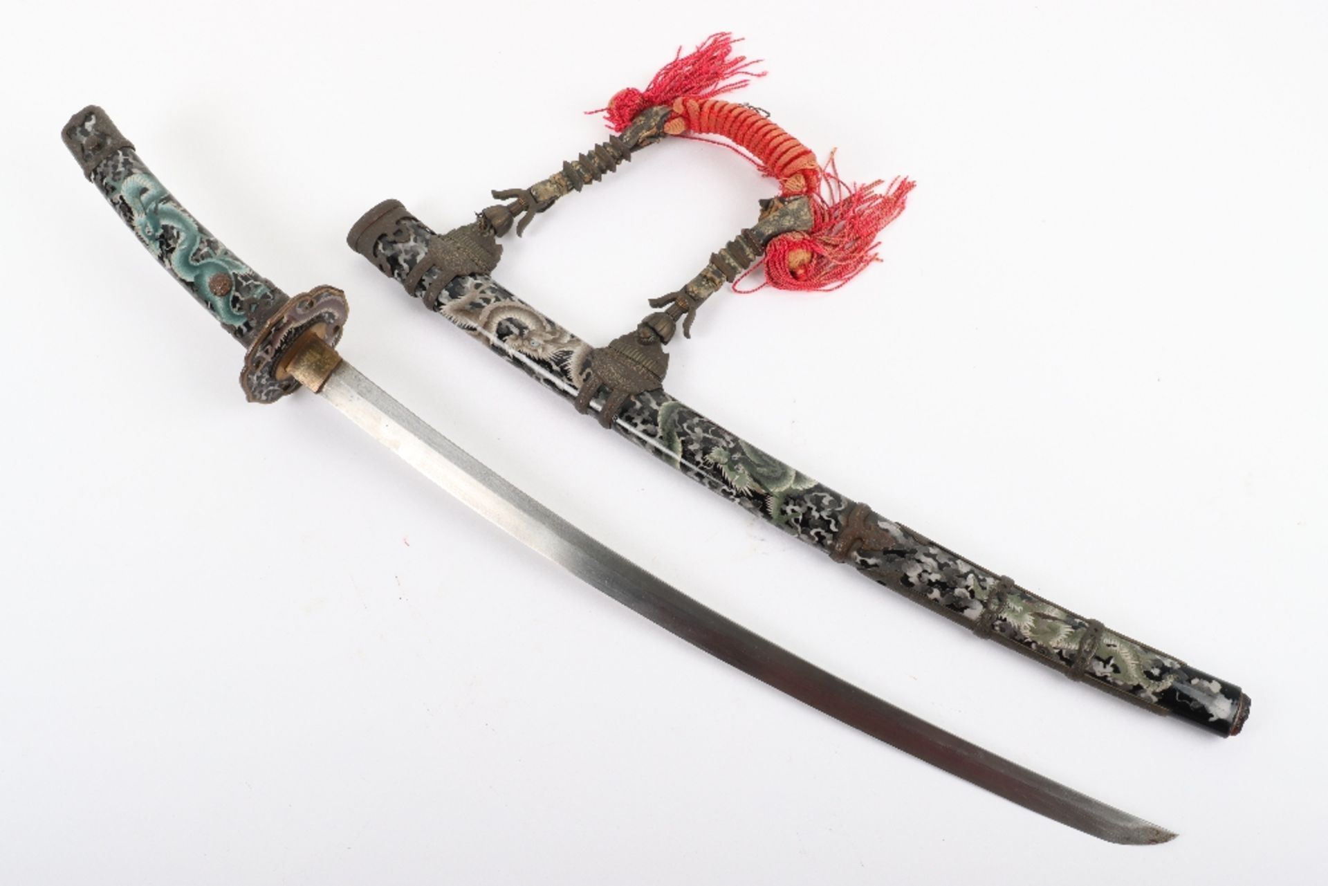 Attractive Japanese Enamel Decorated Sword in Tach Mounts
