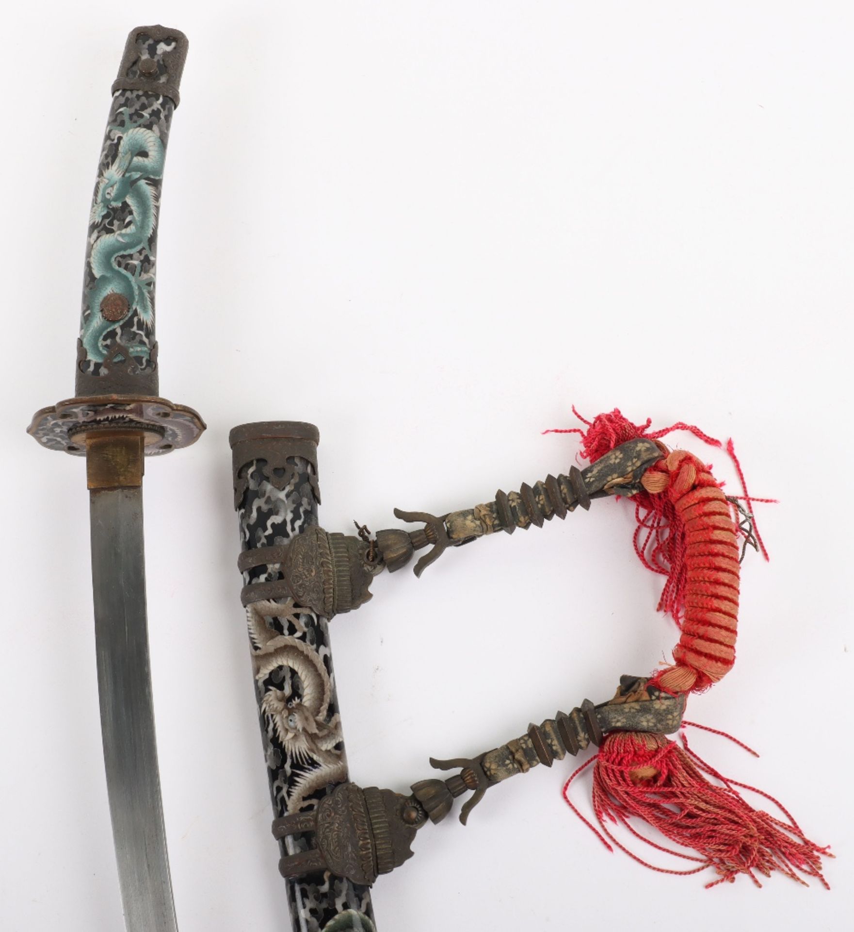 Attractive Japanese Enamel Decorated Sword in Tach Mounts - Bild 3 aus 16