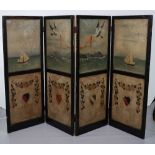Very Unusual Folding Four Panel Screen With Painted Images of WW1 Naval and Aviation Interest