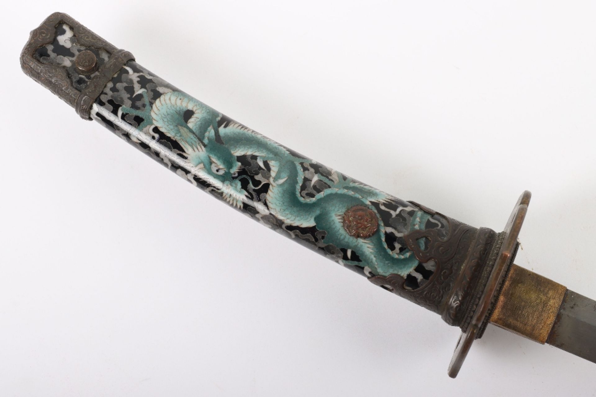Attractive Japanese Enamel Decorated Sword in Tach Mounts - Bild 6 aus 16