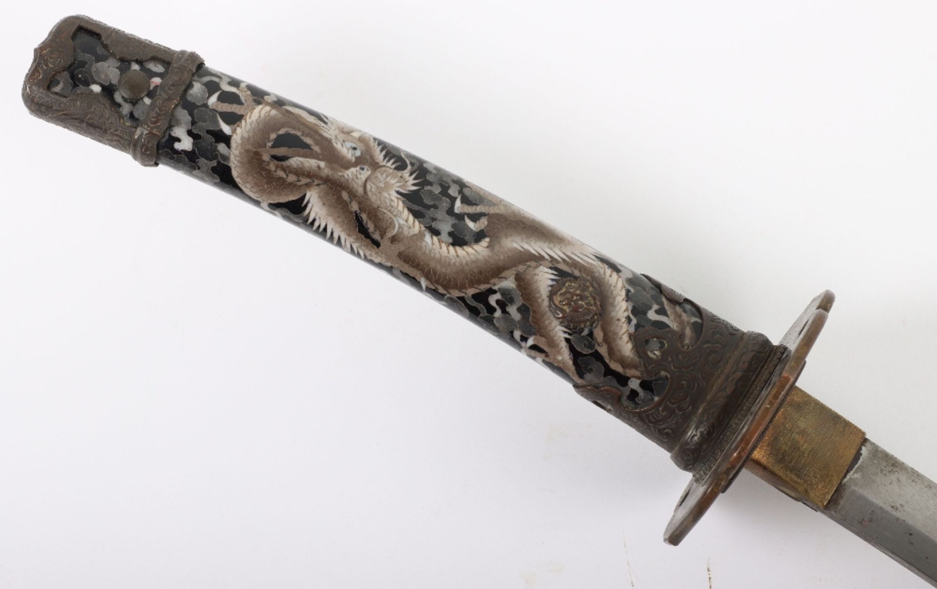 Attractive Japanese Enamel Decorated Sword in Tach Mounts - Bild 16 aus 16