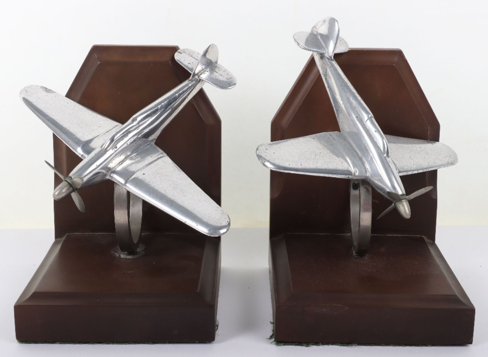 Pair of Bookends with Models of RAF Spitfire Aircraft