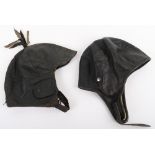 2x Black Leather Flying Helmets