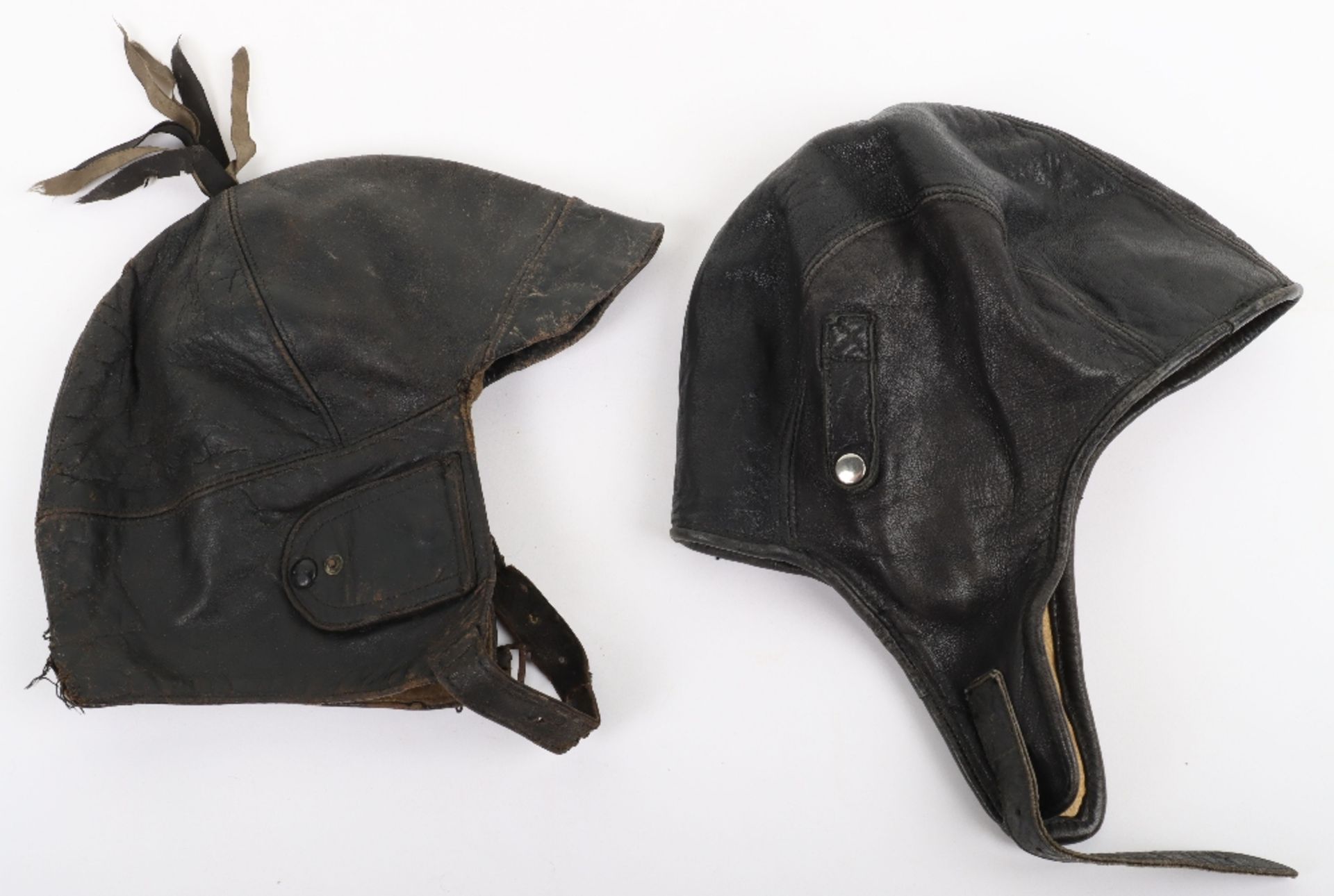 2x Black Leather Flying Helmets