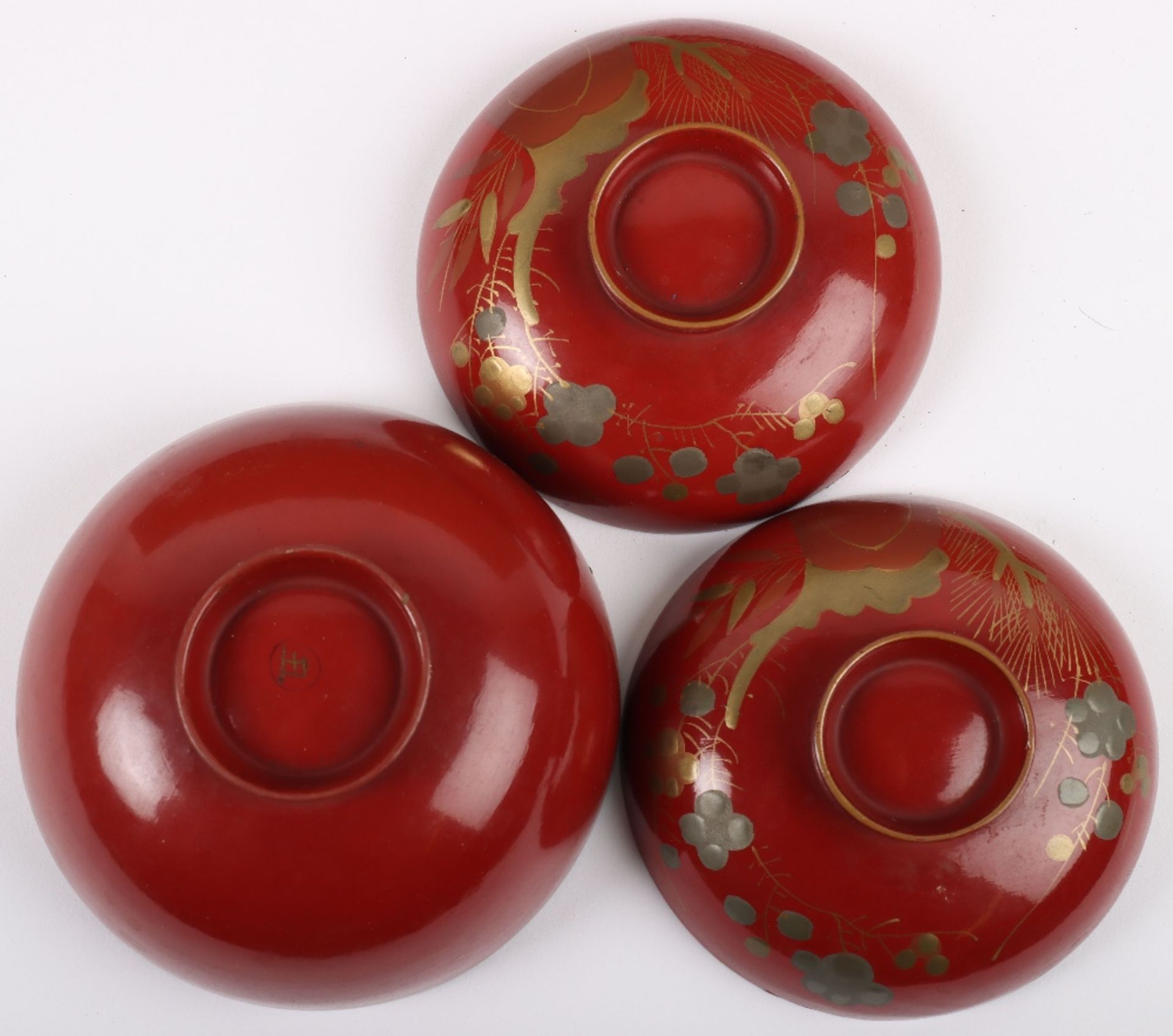 Ten stacks of Japanese red lacquer rice bowl sets - Image 3 of 3